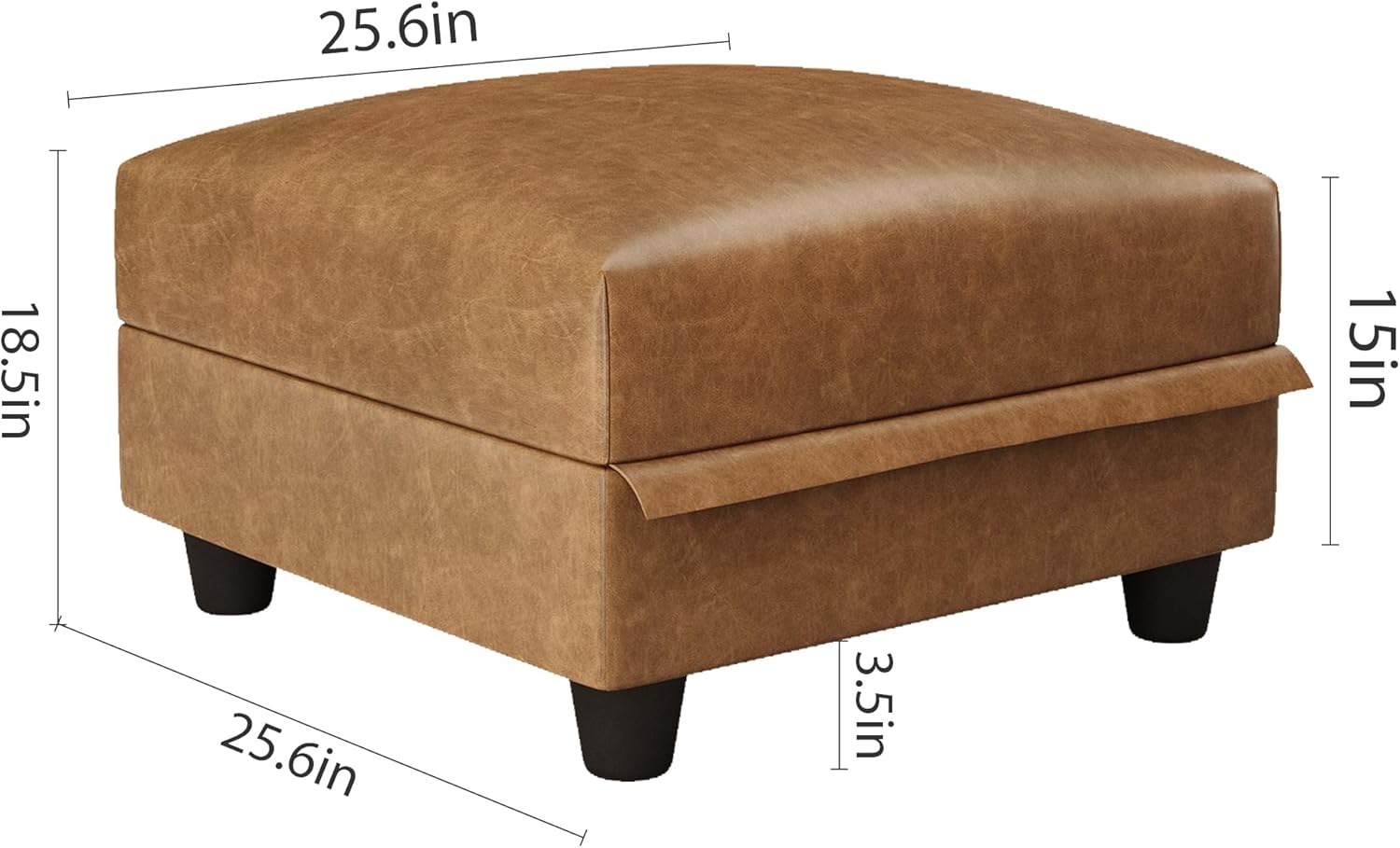 LLappuil Ottoman Module Storage Square Footrest for Modular Sectional Sofa, Foot Stool and Seat Cube | Configurable, Multifunctional, Modern, Faux Leather, Brown
