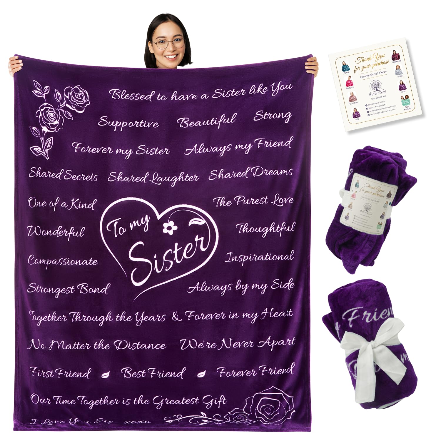 Zuster deken geschenken voor zus I Love You Sister deken verjaardagscadeaus voor zussen zachte gezellige warmer donzig bed gooien deken voor verjaardag, Kerstmis 50 inch X60