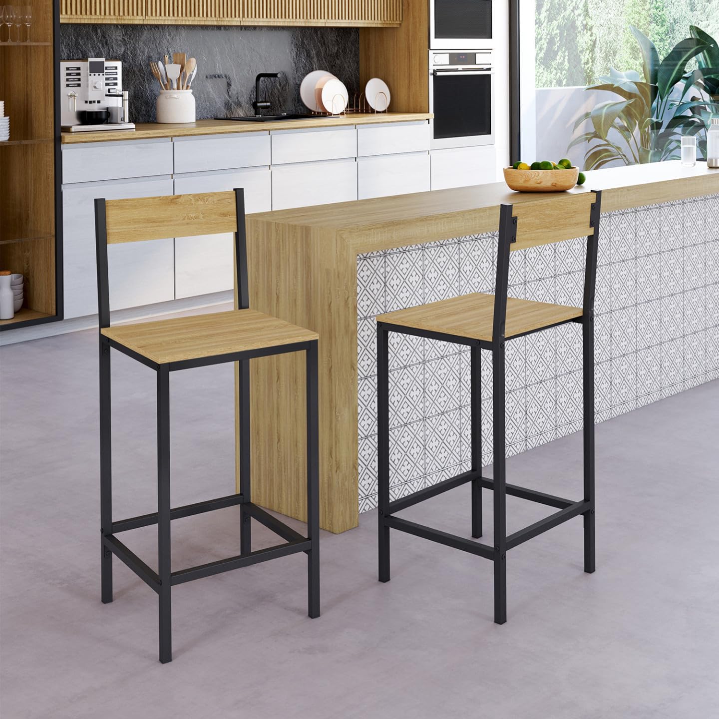 IDMarket - Lot de 2 tabourets de Bar Detroit avec Dossier Chaise de Cuisine Design Industriel