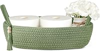 Mkono Green Woven Rope Storage Basket - Boho Toilet Tank Top Organizer, Toilet Paper Holder for Bathroom Shelf, Bedroom, 13x6 Inch