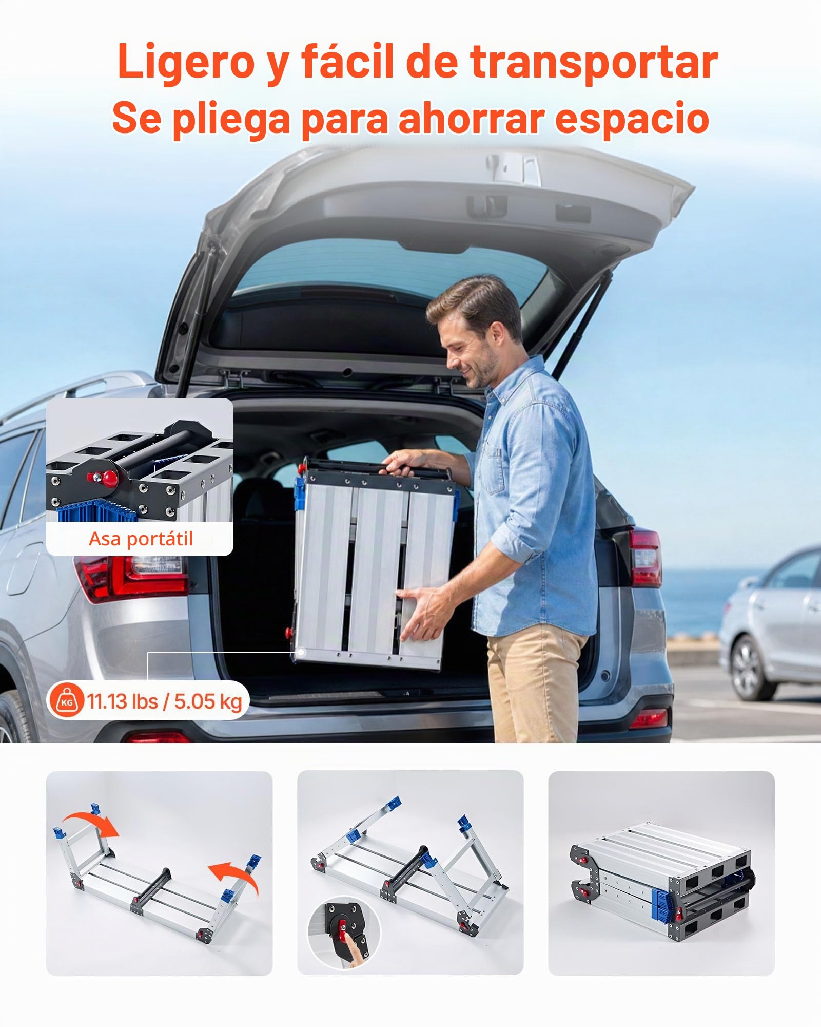 VEVOR Plataforma Plegable de Trabajo Capacidad de 226,8 kg, Altura Ajustable de 360 ​​a 508 mm, Escalera-Taburete de Aluminio Plegable, Portátil, Antideslizante para Pintura, Mantenimiento y Hogar