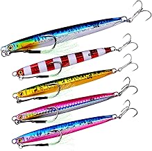 TACKLAND High Cost Asymmetric Metal Jigs, Set of 5, 0.3 oz (10 g), 0.7 oz (20 g), 30 g, 1.4 oz (40 g), 2.1 oz (60 g), 2.8 oz (80 g), Actual Color, Shore Jigging, Offshore, Vertical Embankment, Boat