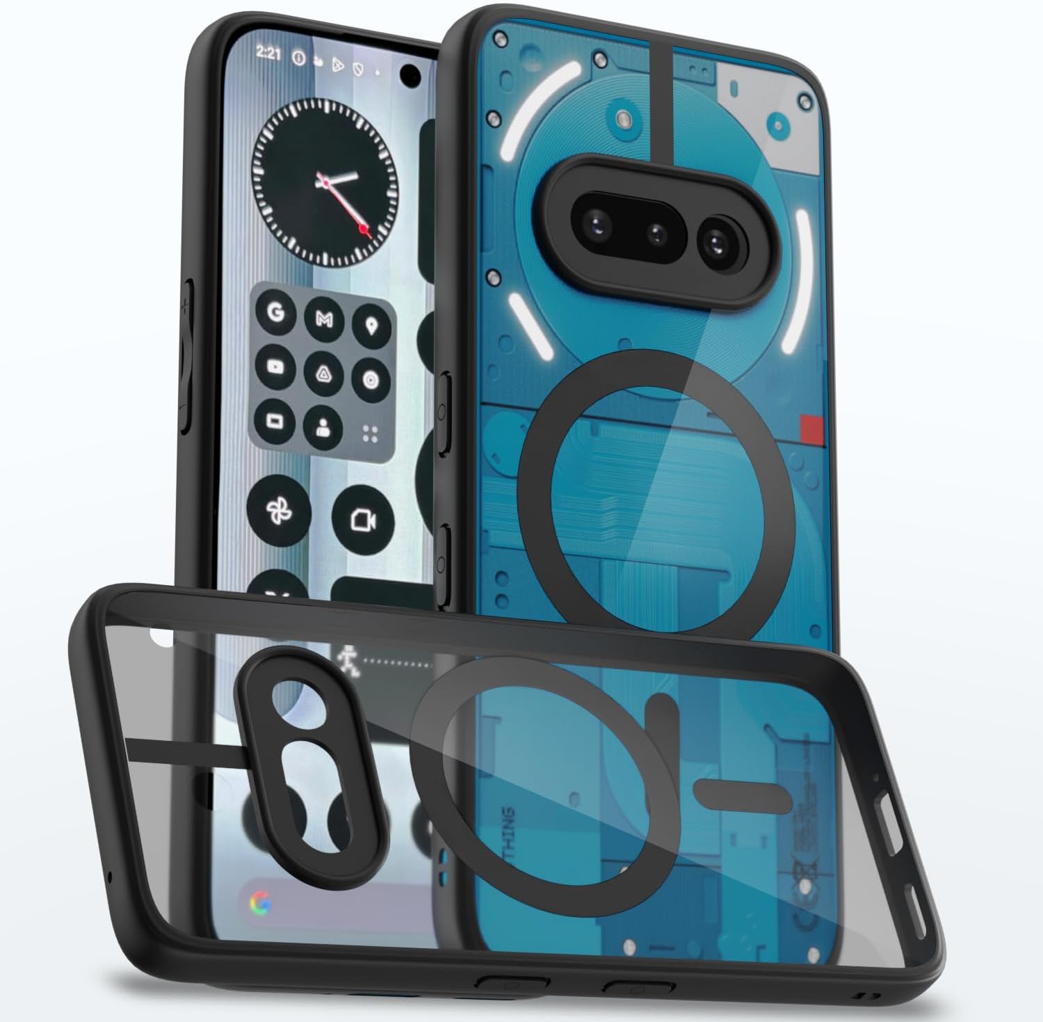 Pikkme Back Cover for Nothing Phone 3a 5G Compatible with Mag-Safe | Shockproof Design | Hard Transparent Back Case (Black)