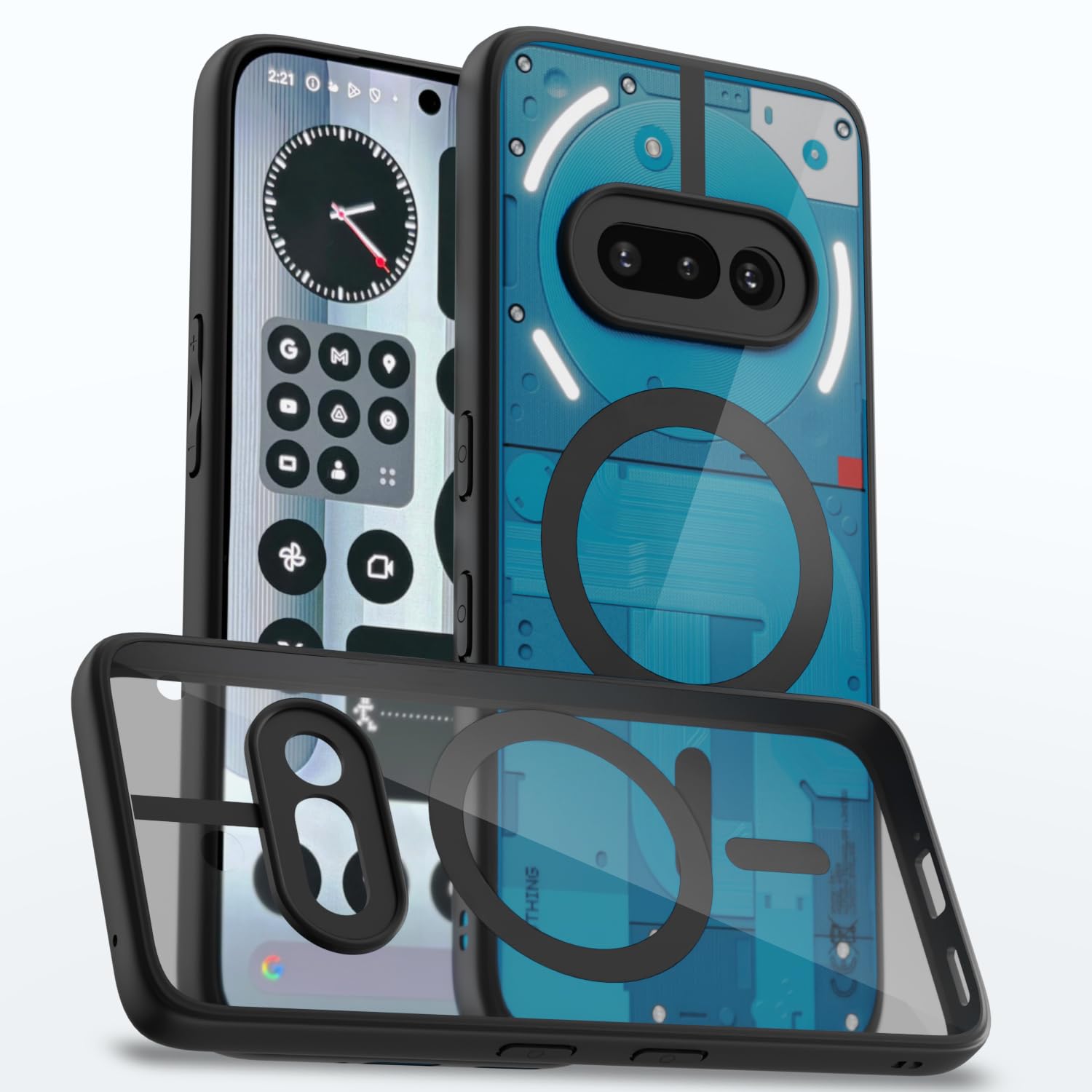 Pikkme Back Cover for Nothing Phone 3a 5G Compatible with Mag-Safe | Shockproof Design | Hard Transparent Back Case (Black)