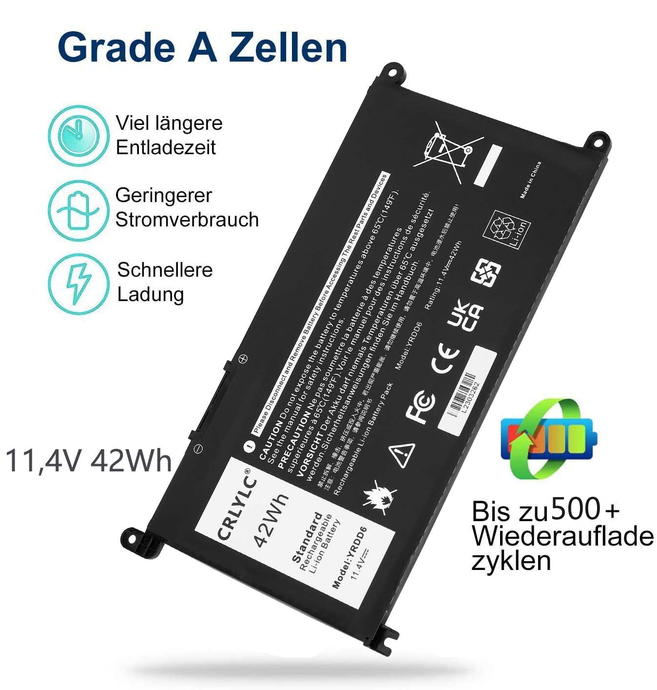 42Wh YRDD6 Batería para portátil DELL Latitude 3310 2 en 1 Series Reemplazo para Inspiron 3480 3490 3493 3590 5480 7586 Series Vostro 3491 5481 Ultrabook Notebook 1VX1H 01VX1H VM7322 Battery