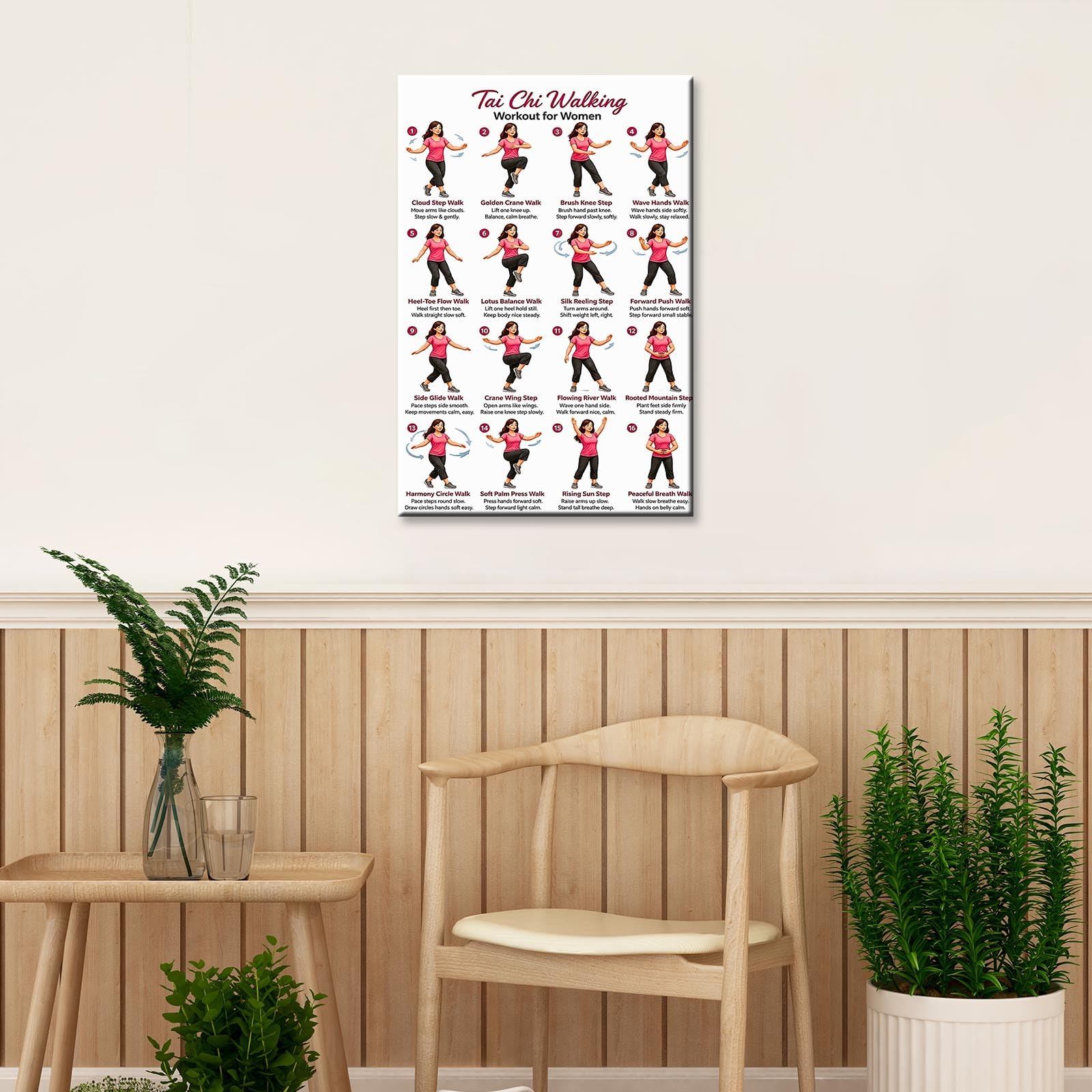 Tai Chi Walking Workout for Women Poster Balance & Mindful Movement Exercise Chart(8x12inchs，Unframed) — view 6