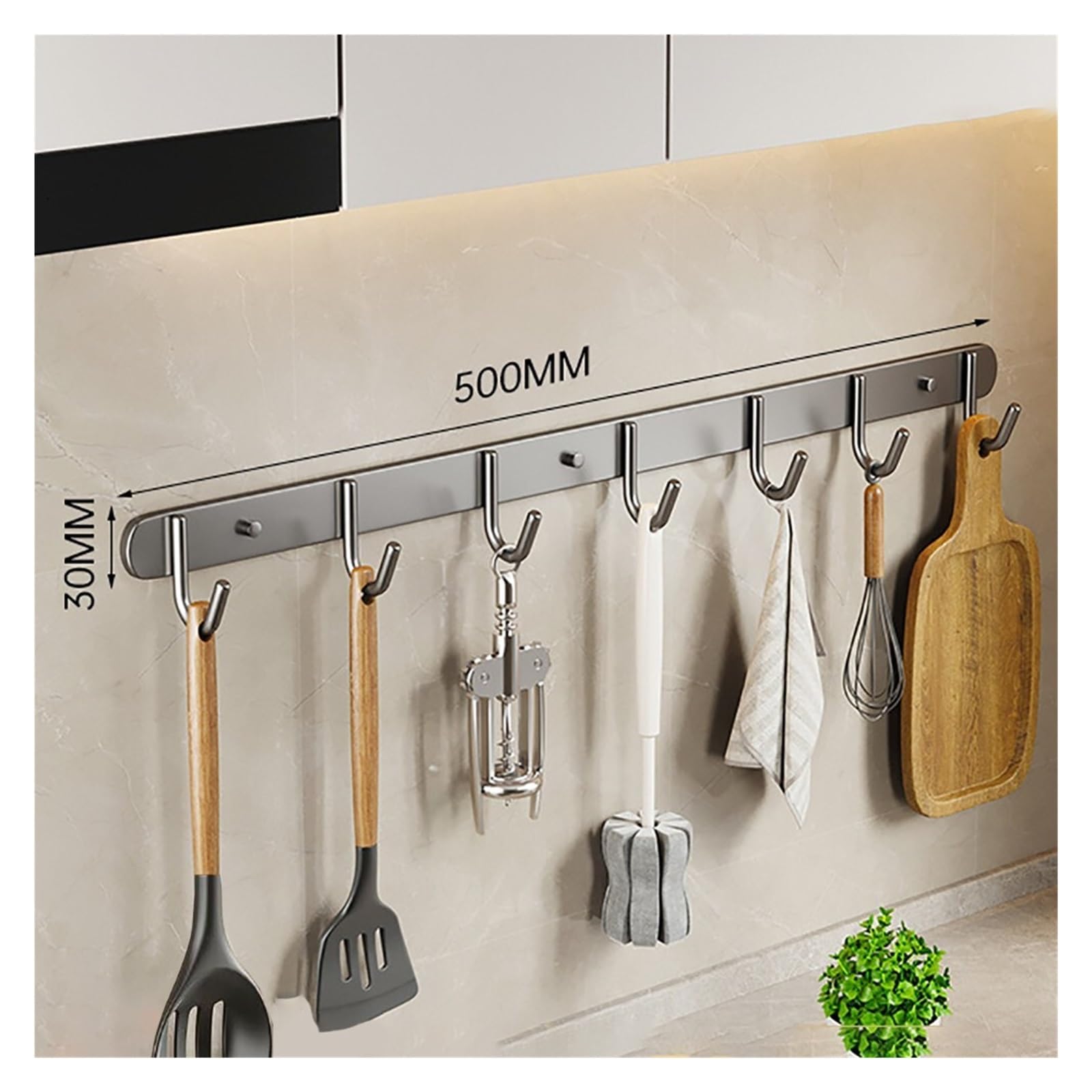 Perchero De Cocina De Acero Inoxidable Autoadhesivo, Estante For Colgar En La Cocina, Barra For Utensilios De Cocina, Soporte De Cocina, Sin Taladrar, Ganchos Móviles, Diseño Moderno, Mate organizador