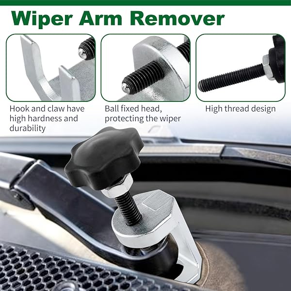 3 Piezas Extractor Profesional de Brazo Limpiaparabrisas, Herramienta de Extracción y Desmontaje, Acero al Carbono Tratado, Compatible con Coches, Furgonetas y Camiones Ligeros,Apertura Máxima 36 mm - 4