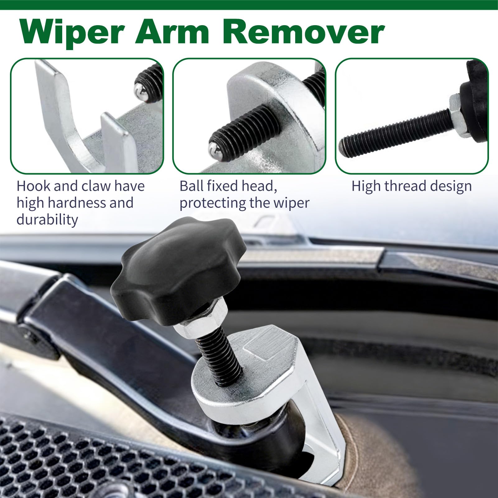 3 Piezas Extractor Profesional de Brazo Limpiaparabrisas, Herramienta de Extracción y Desmontaje, Acero al Carbono Tratado, Compatible con Coches, Furgonetas y Camiones Ligeros,Apertura Máxima 36 mm