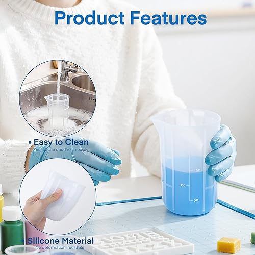 Miniatura 6 de Gartful Vasos mezcladores de 10.1 fl oz para resina epoxi, 4 tazas medidoras de silicona extra grandes, reutilizables, herramienta de vertido