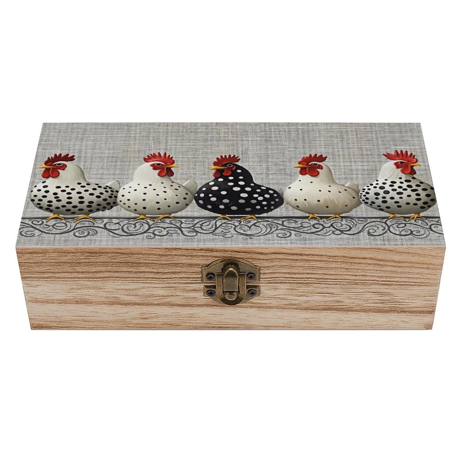 HLBSDM Chicken Vintage Wooden Keepsake Box with Hinged Lid And Locking Clasp, Decorative Storage Box for Jewelry, Trinkets And Small Accessories, Organizer for Home Or Wedding