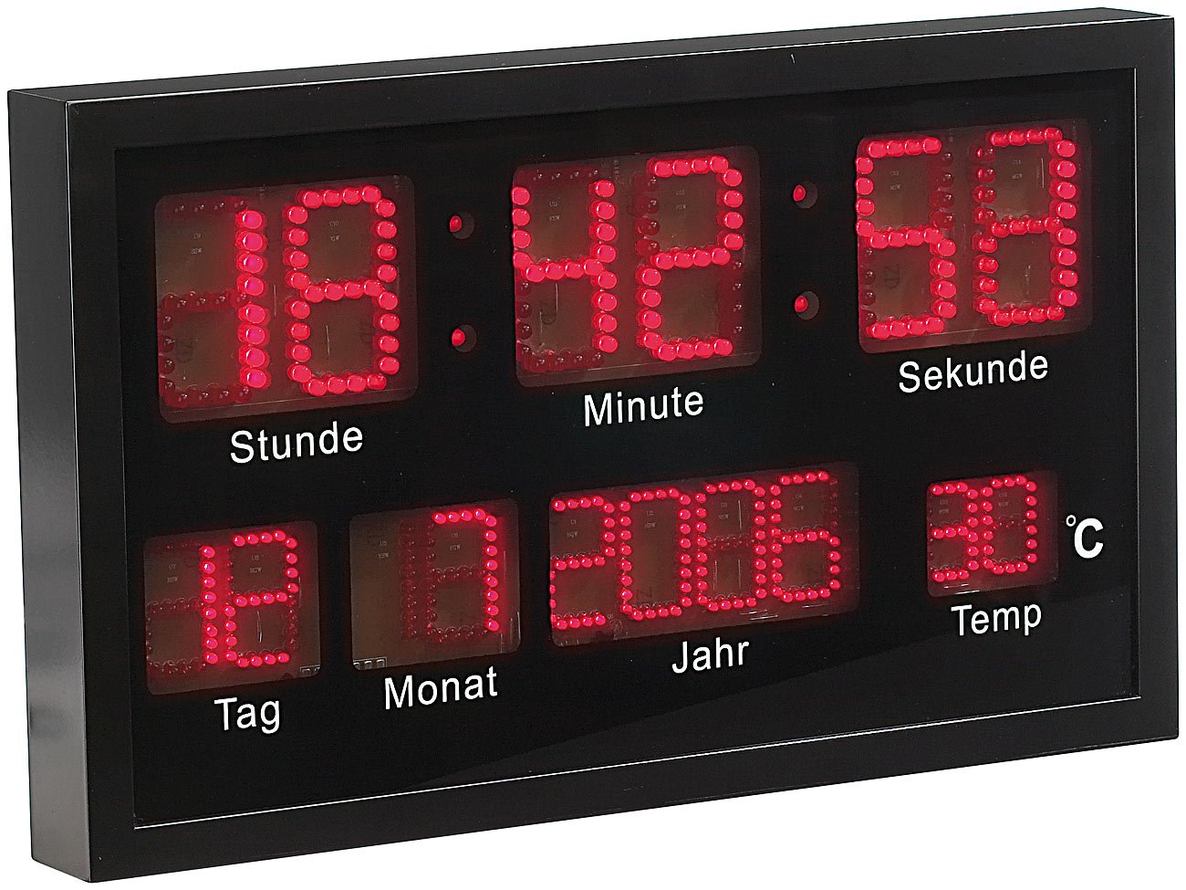 Lunartec LED Wanduhr: Multi-LED-Uhr mit Datum & Temperatur (Uhr groß, Digitaluhr groß, Wand)