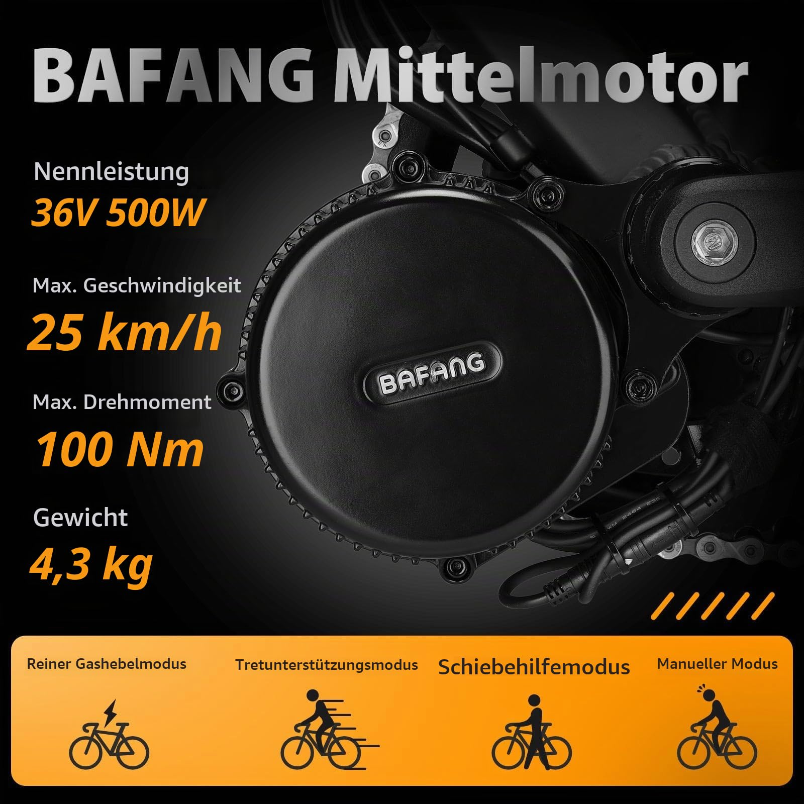 BAFANG BBS01B Mittelmotor 36V 500W ebike Umbausatz G340 Motor C18 3,5 Zoll Display