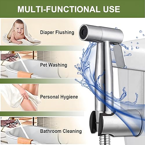 Miniatura 9 de Grifo de fregadero cepillado de alta calidad, rociador de bidé de mano para inodoro, juego de accesorios para agua caliente y fría con doble