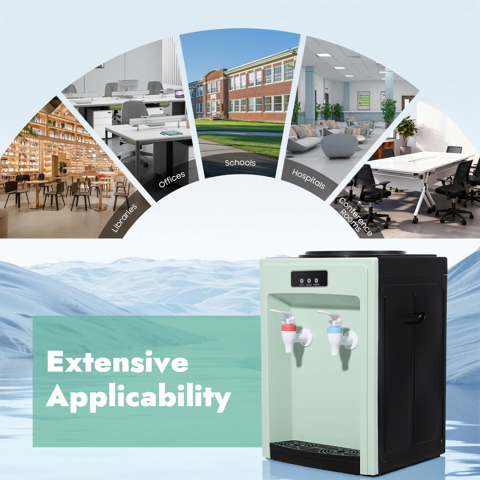 Elektrischer Wasserspender Mit Kühlung, Wasser Spender Automat 550w, Water Dispenser Hot and Cold Für Büro Hause, Heiztemperatur≥194°F, Kühltemperatur ≤59°F, Grün