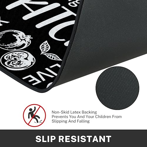 Miniatura 5 de Arttown Juego de 2 alfombras y tapetes de cocina color negro, antideslizantes, lavables, color blanco, para piso, caricaturas, divertidas,