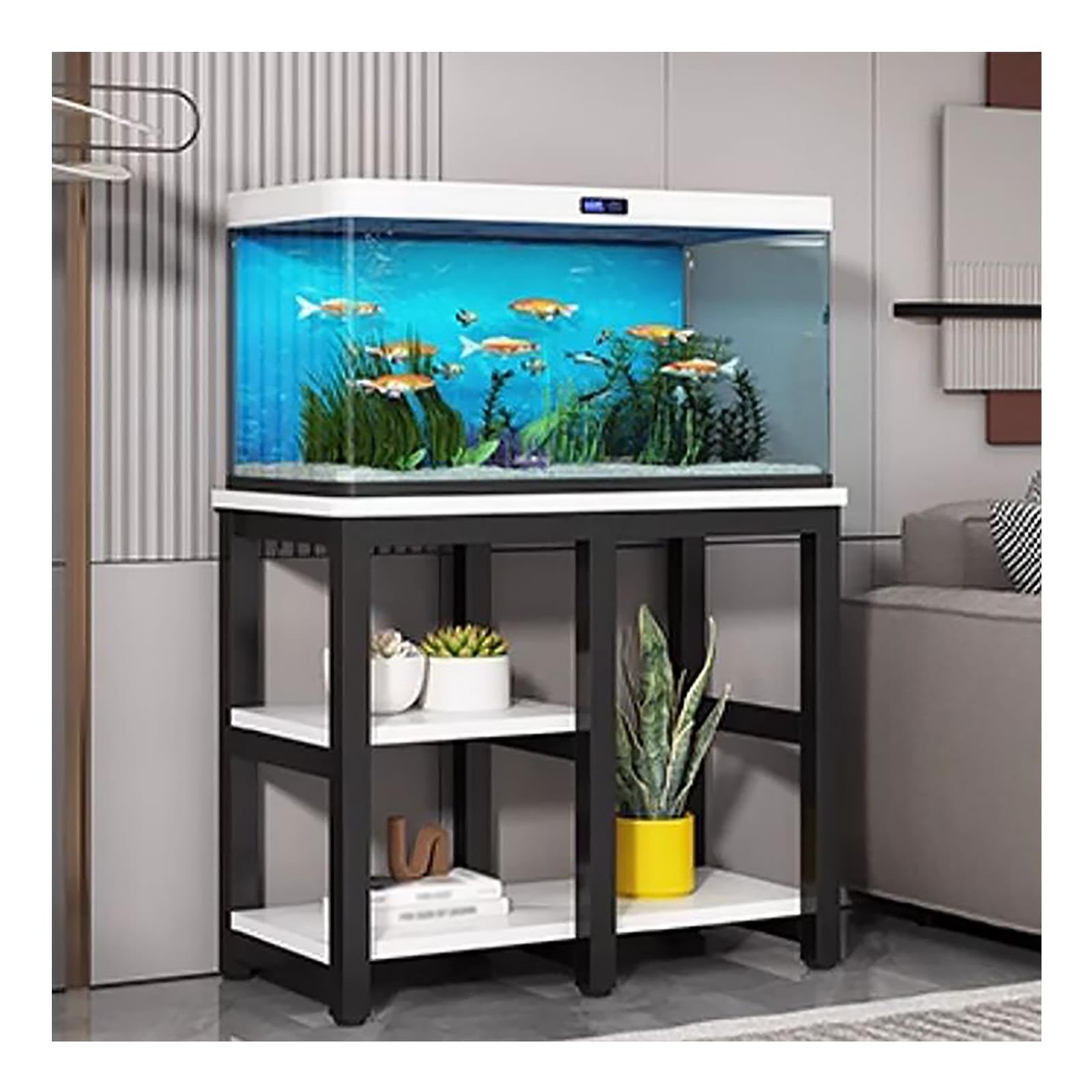 Tavolo per Acquario, Scaffale per Acquario, Supporto per Terrario | Robusta Struttura in Tubolare d'Acciaio, 3 Ripiani, Portata di 400 kg(Black B,80x40x70cm/31x16x28in)