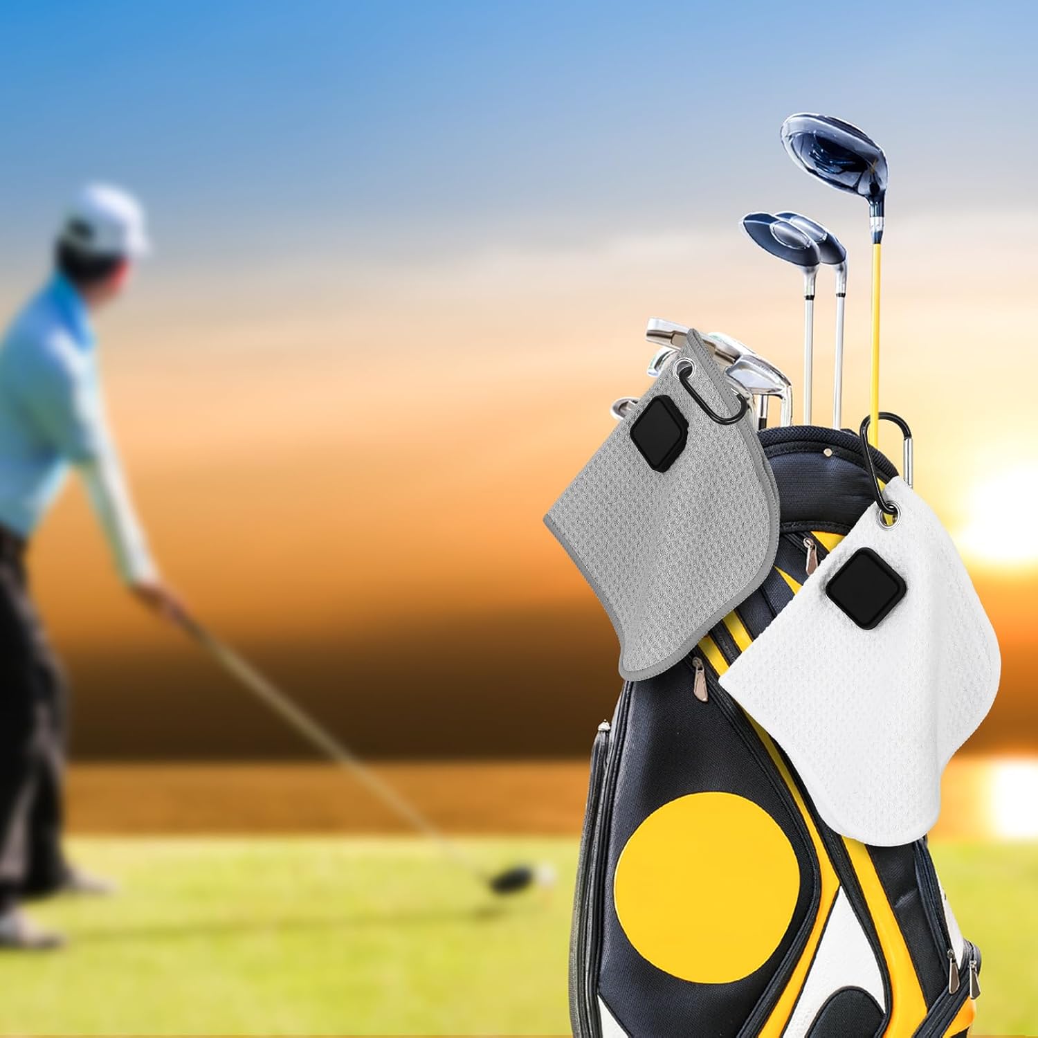 2 Pcs Small Magnetic Golf Towel with Clip 6 x 6 Inch Microfiber Waffle Towels with Carabiner Clip Strength Industrial Magnets for Golf Balls Carts or Clubs - Image 7
