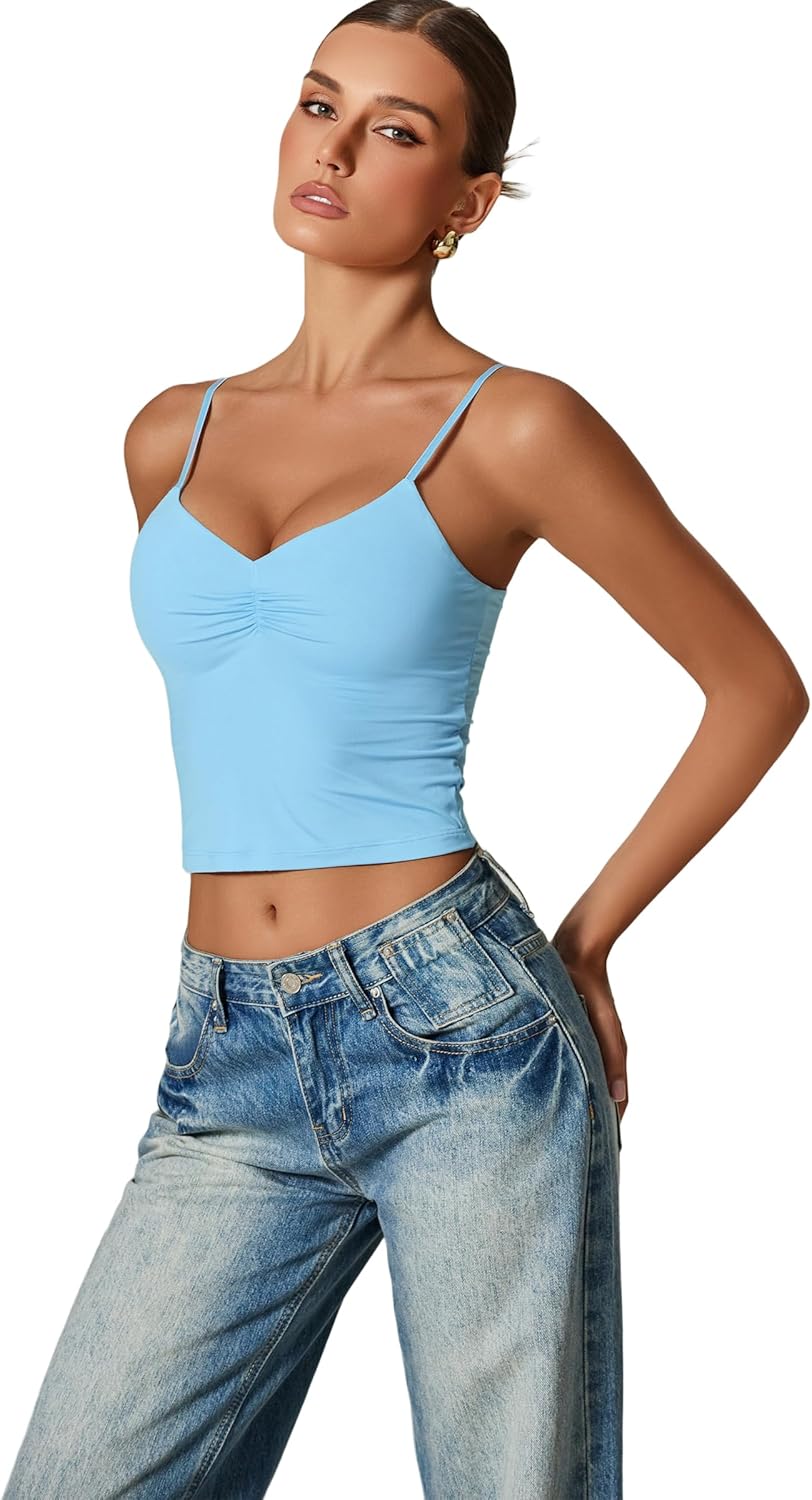 Avidlove Women Sexy V Neck Tank Top Spaghetti Strap Y2K Going Out Basic Cami Shirt - Image 5