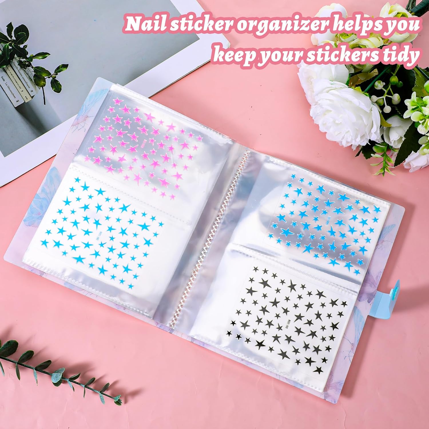 160 Slots Nail Sticker Book Nail Art Sticker Storage Book Nails Stickers Album Nails Art Stickers Organizers for Storage Displaying(Butterfly)