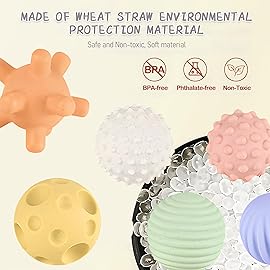 ROHSCE Sensory Balls for Babies - 6 Pack, Ball for Toddlers 1-3, Soft & Textured Montessori Baby Toys 6 to 12 Months, Wheat Straw Toddler Balls for Infant Development