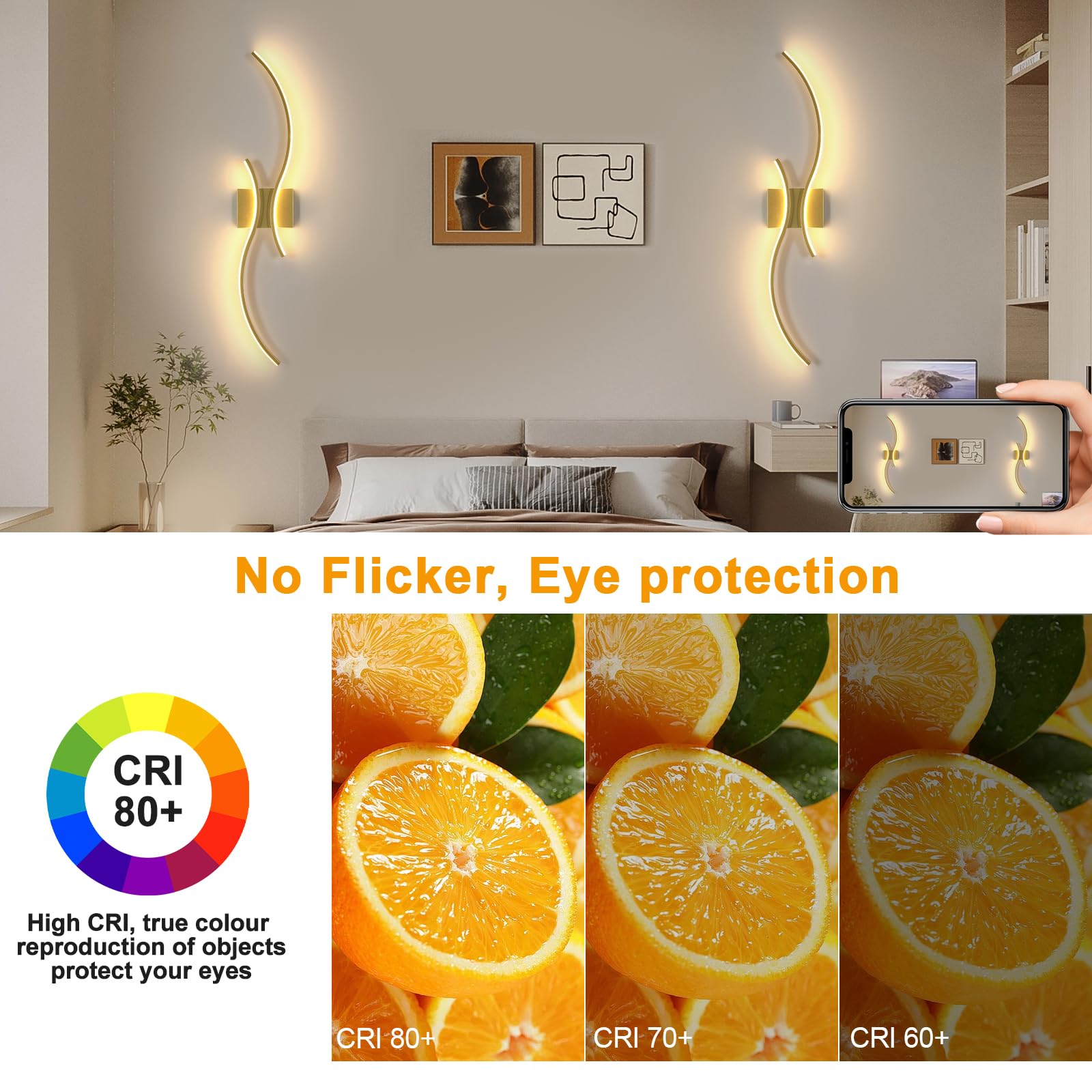 Comely Applique Murale Intérieure LED 27W 3075LM 80CM, Luminaire Mural LED pour Salon Chambre Escalier, 3000K Lumière Chaude