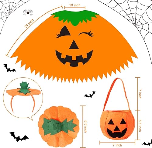 Miniatura 3 de KOFECIT Poncho de calabaza de Halloween para mujer, disfraz de capa de calabaza con diadema y bolsa de dulces, disfraz de Halloween para mujeres y