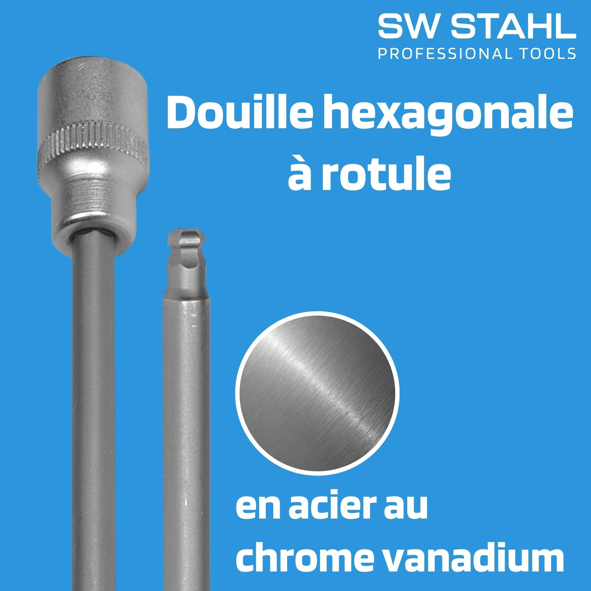 SW Stahl 03017L Douille pour Vis de Carter d'Huile VAG - 5 mm, 3/8 Pouce | Clé à tête sphérique longue 290 mm en acier chrome-vanadium - embout six pans creux pour montage carter et régulateur