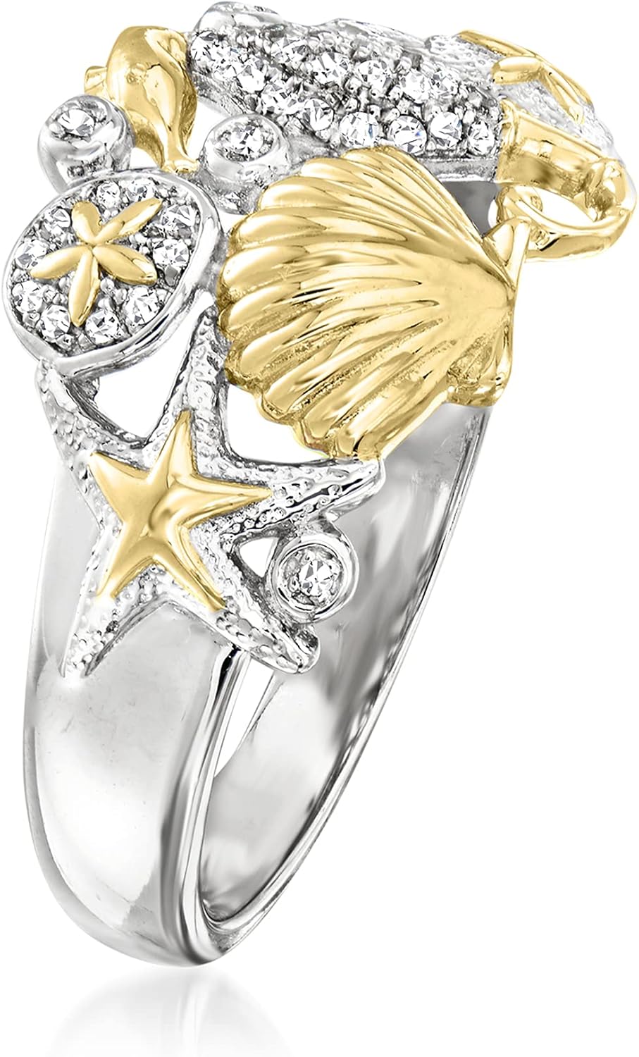 Ross-Simons 0.10 ct. t.w. Diamond Sea Life Ring in 2-Tone Sterling Silver