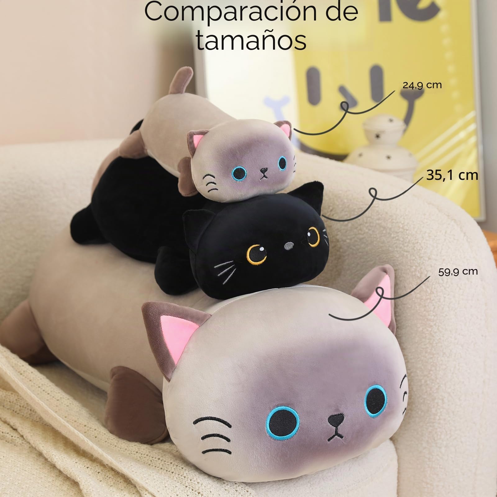 SQEQE Gato de peluche negro ponderado, gato negro, peluche para aliviar la ansiedad, peluche lindo, almohada suave, juguete, regalo para niños y adultos, 60 cm