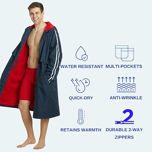Vista 3 de Sporti Parka de natación unisex con forro polar de felpa cómodo, cremallera de múltiples bolsillos, abrigos de natación resistentes al agua