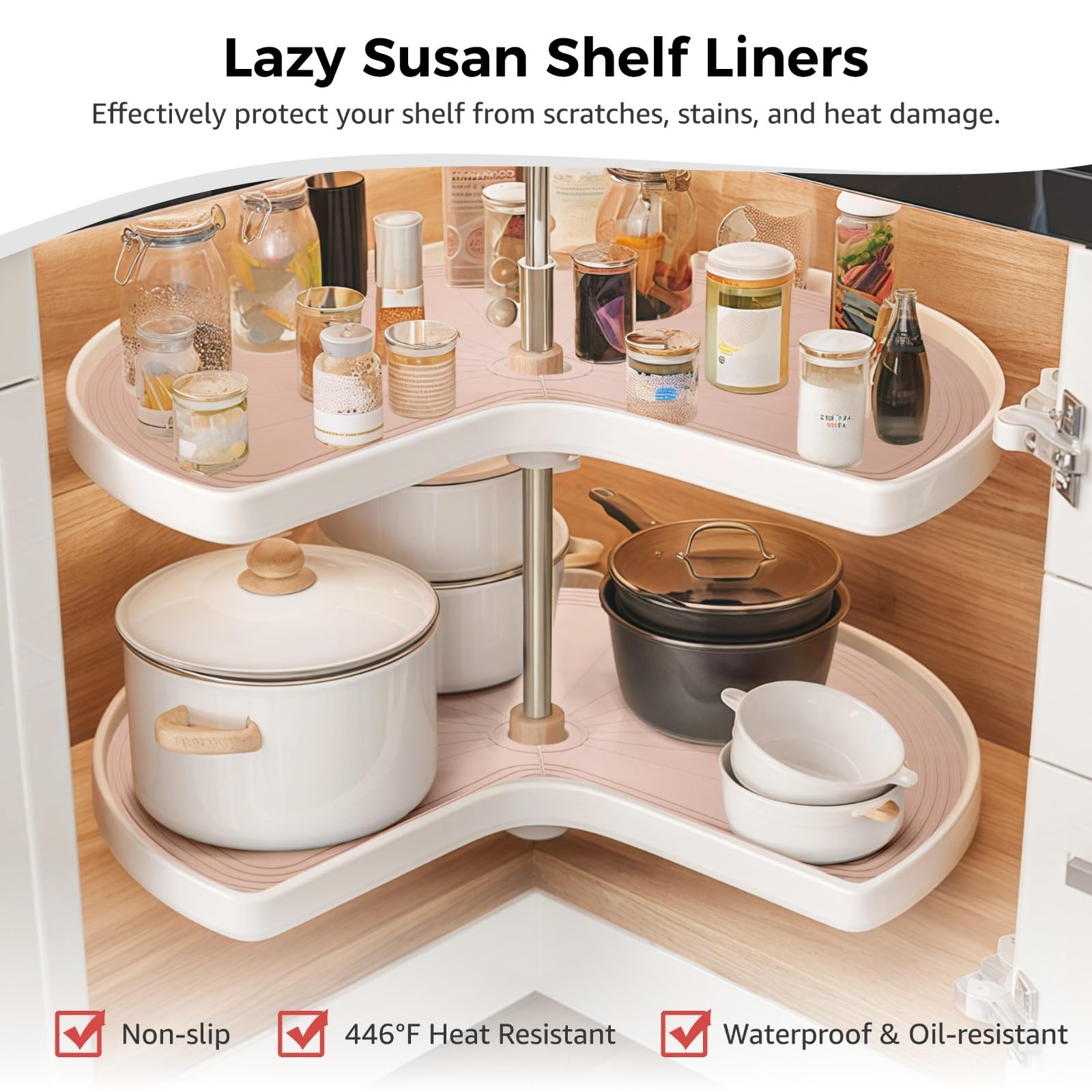 Lazy Susan - Juego de 2 alfombrillas de silicona antideslizantes para organizar tartas de dos niveles con corte de pie perezoso Susan, esteras de protección contra el calor para frigoríficos