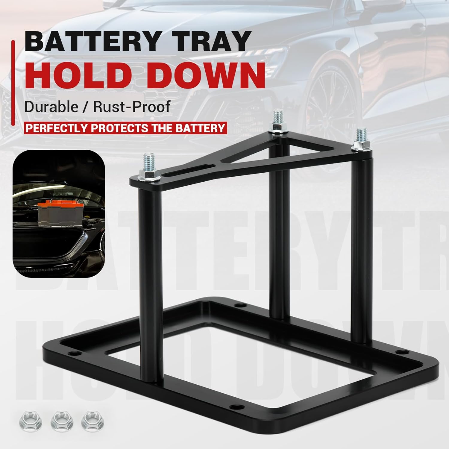 Battery Tray Hold Down Bracket Battery Relocation Kit Trunk for Optima Batteries 34 34R 34/78 D34 D34/78 34M D34M (black)