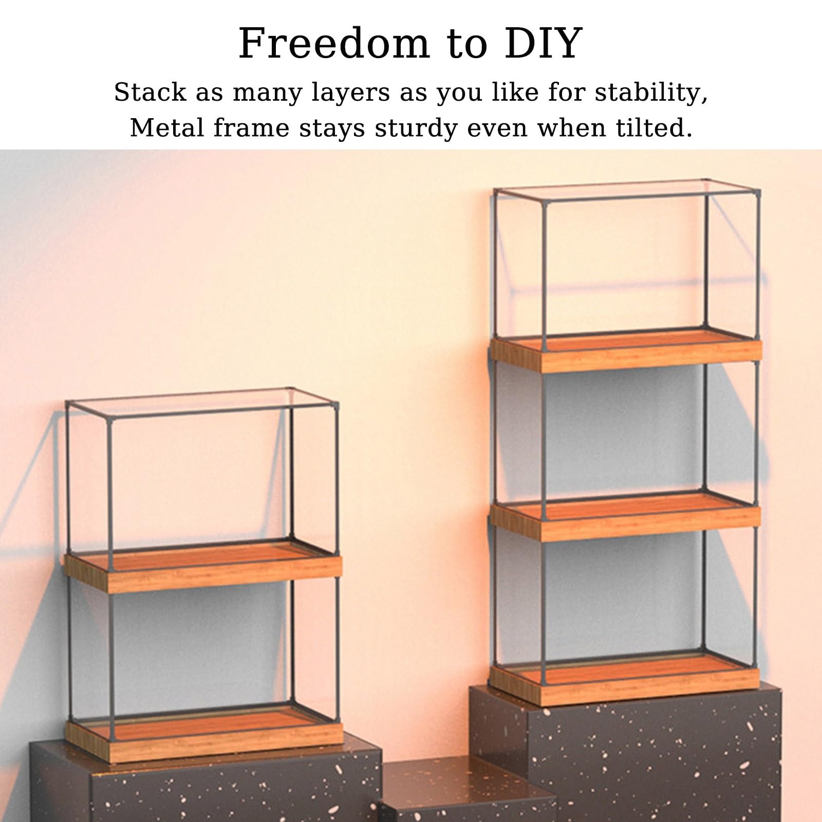 Staubdichte Box Transparente Schutzvitrine Holzboden als Alternative zu Glasvitrine Stapelbare Sammlerstücke Würfel Aufbewahrungsbox für Figuren Modelle Verkaufsveranstaltungen(35x35x35cm)