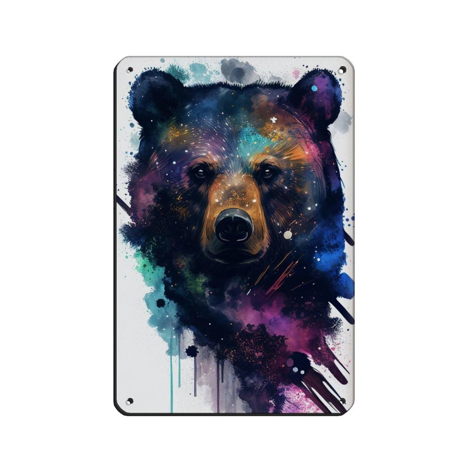 Watercolour Bear Portrait Poster Tin Sign Vintage Metal Pub Club Cafe Bar Home Wall Art Decoration Poster Retro 8x12inch(20x30cm)