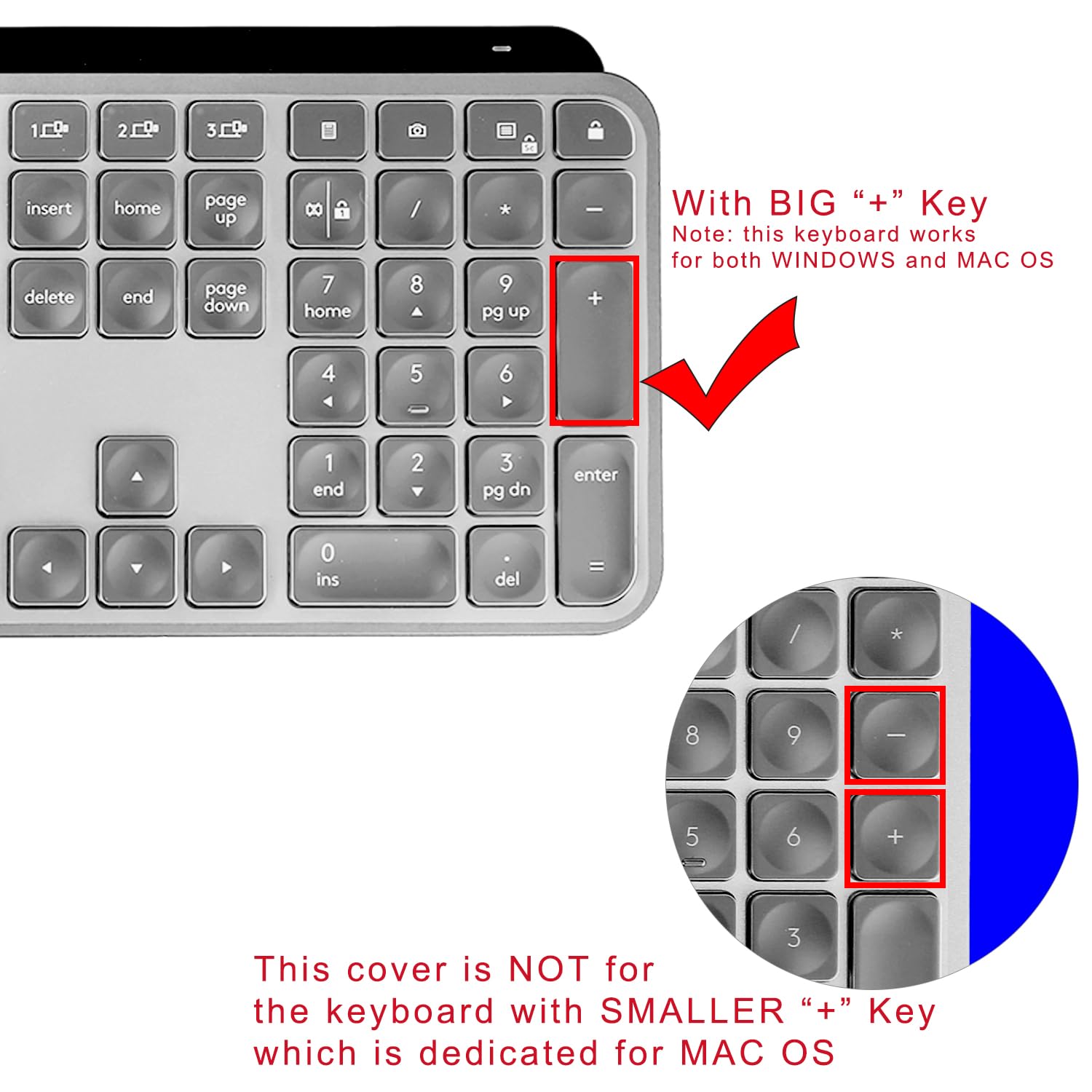 Tastiera per Windows Versione Logitech MX Keys S/MX Keys/Craft Keyboard (layout EU/IT,Tasto Invio Forma 7", con tasti numerici) - Protezione tastiera