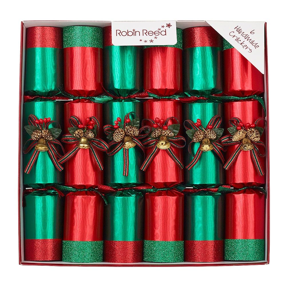 Crackers Ltd Red Robin Reed Set Of 6 Ring O Bells Christmas Crackers In And Green