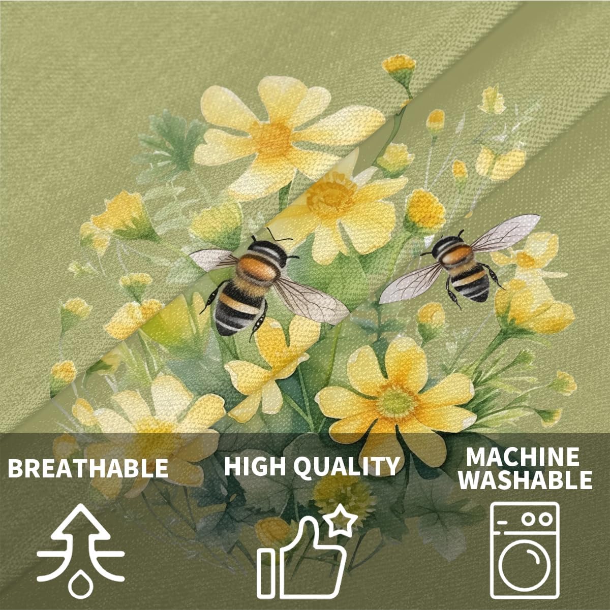 Floral Bee Pillow Covers 16 x 16 Inch Set of 2, Throw Pillow Covers Set Cushion Case Decorative Square Linen Pillowcases for Sofa Bed Couch Living Room Car