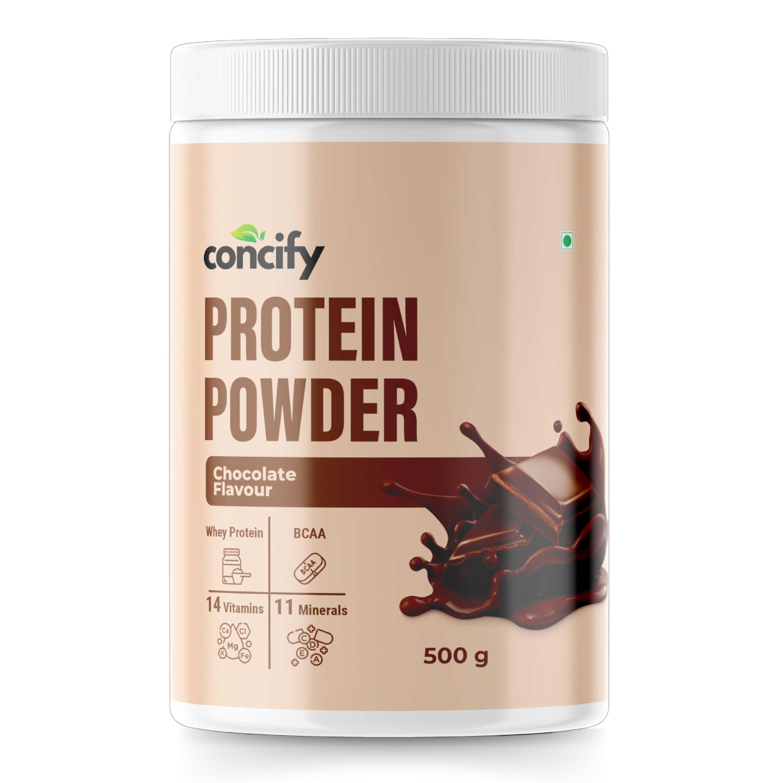 Concify Protein Powder (Chocolate Flavour, 500g) | Whey Protein, BCAA, 14 Vitamins,11 Minerals with DHA