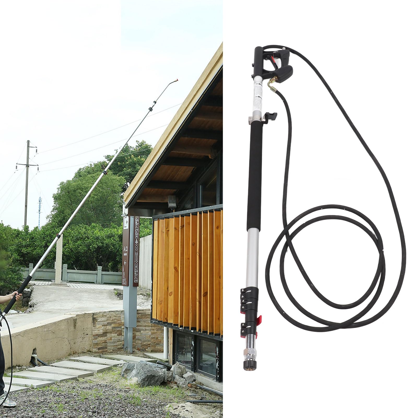 Lanza Telescópica para Hidrolimpiadora, 5 Tramos, Herramienta Extensible para Limpieza de Canalones con Boquilla