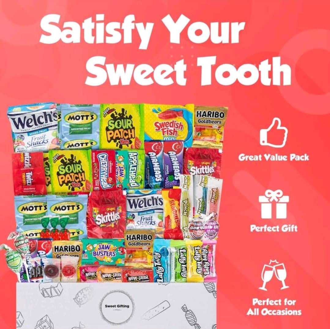 Assorted Candy Box Mix Variety Pack (60 Count Plus) Bite, Fun, And Full Size, Care Package, Gummies, Lollipops, Sour Patch, Valentine's Day, Bulk for Loot Bags, Stocking Stuffer, Piñata Candy, Party Treats, Individually Wrapped, Sweet Gifting : Grocery & Gourmet Food