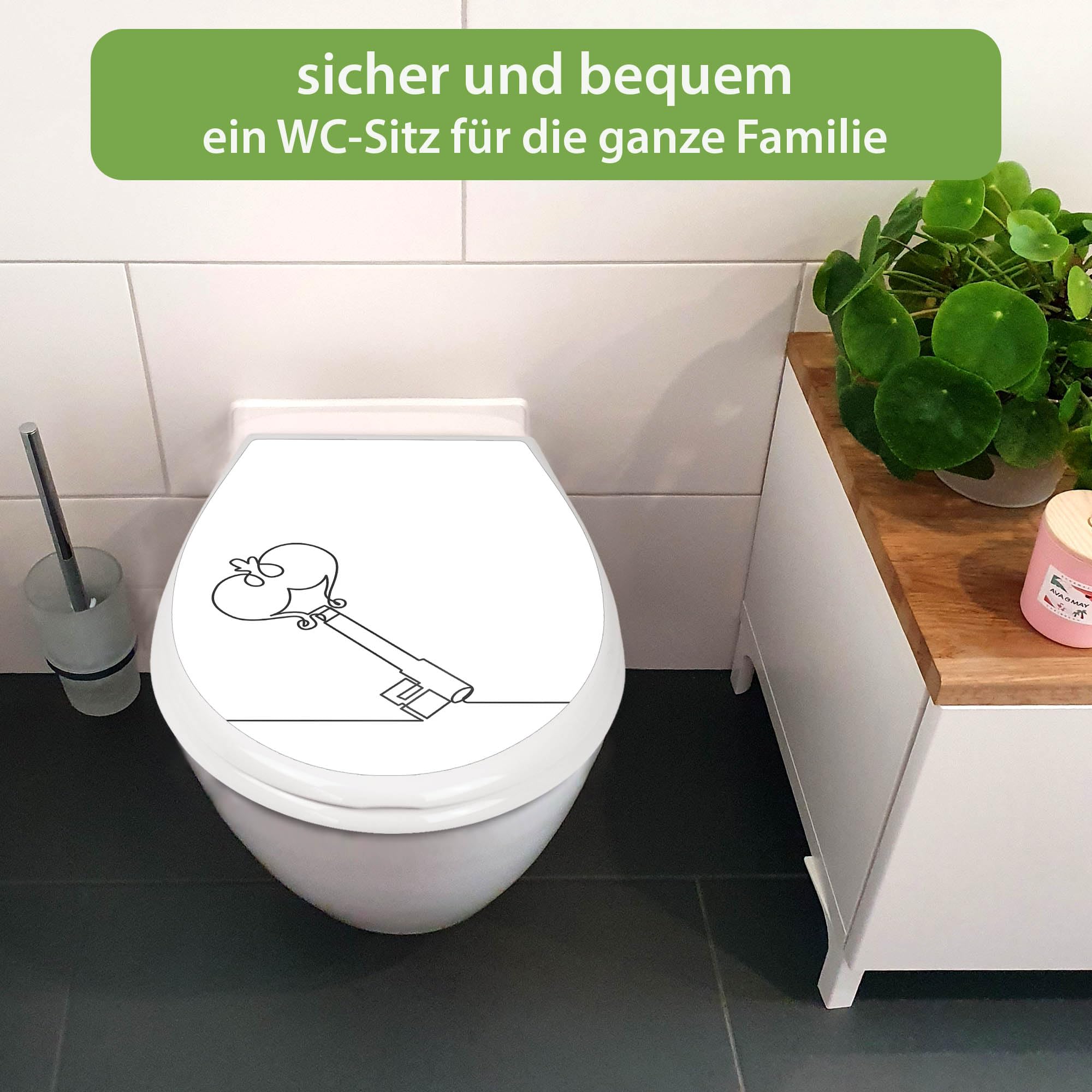 banjado Familien WC Sitz mit Absenkautomatik 44,9x37,1cm - Klobrille mit Kindersitz aus hochwertigem Polypropylen - Toilettendeckel mit Kinder Toilettensitz integriert - Motiv Hausherrin Schlüssel 2