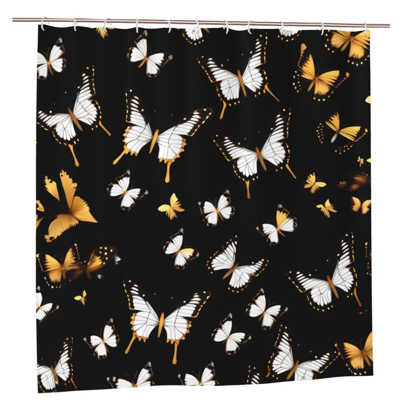 Rideau de douche polyester papillons 183x183 cm avec 12 oeillets