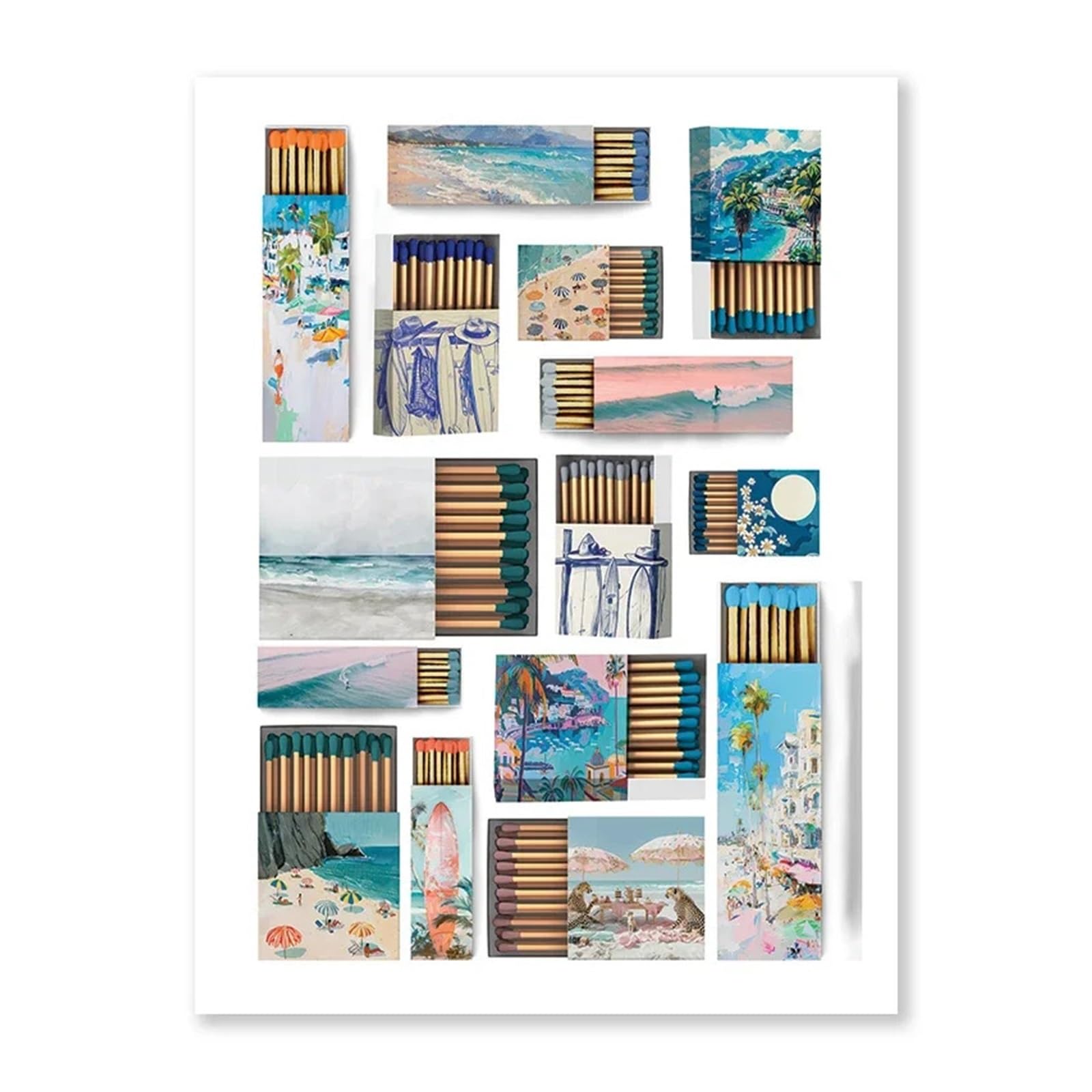 Póster de sol y playa azul para decorar un dormitorio juvenil con estilo vaquero costero