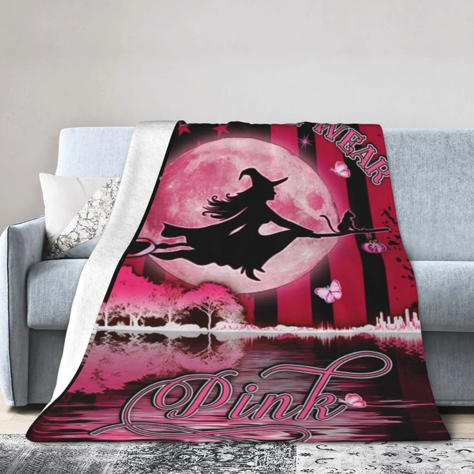 Lsjuee Flannel Fleece Blanket 50"X40" Breast Cancer in Cctober We Wear Pink Bed Throw Blanket Weighted Ultra-Soft Travel Winter Blankets for Womens Keep Warm