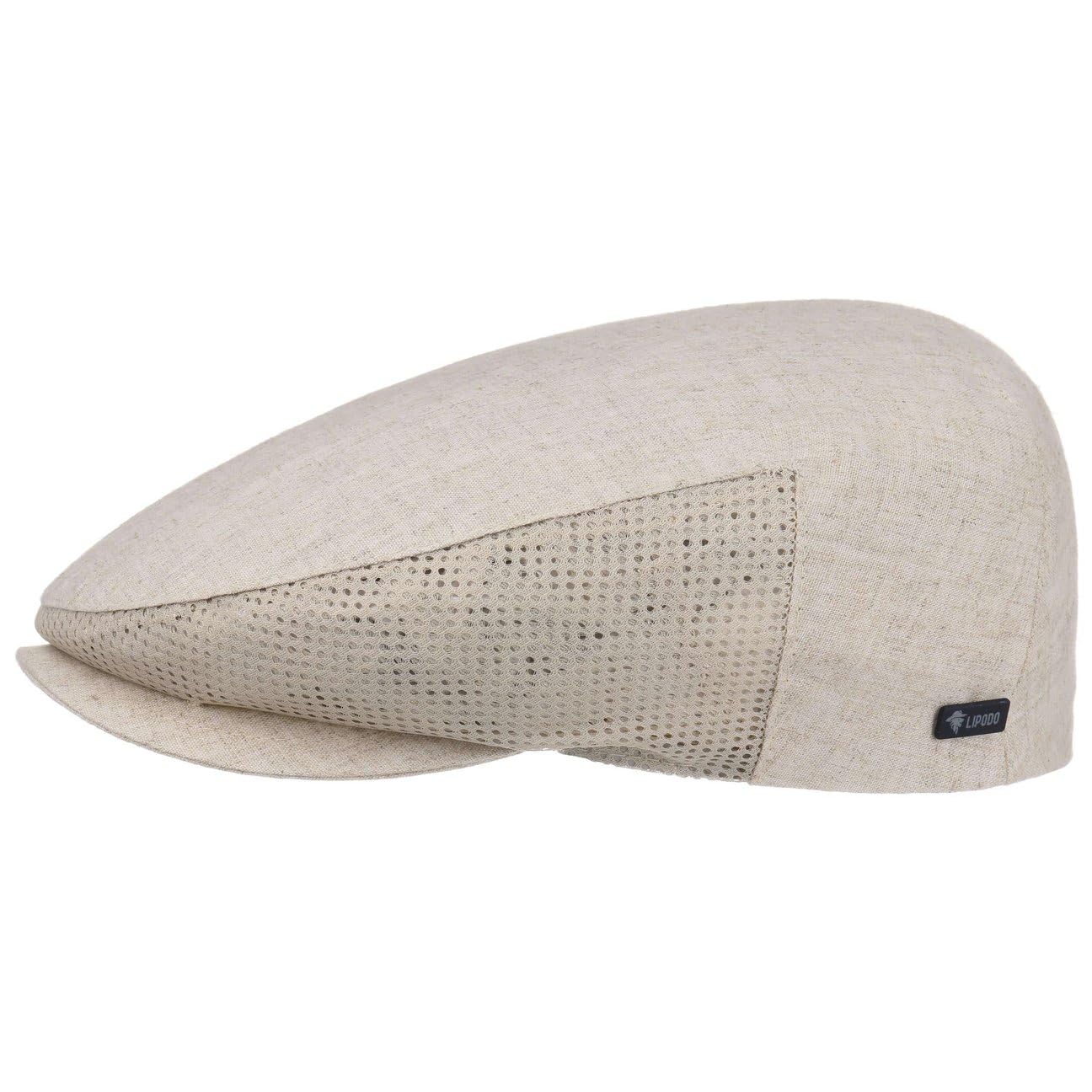 Lipodo Men's Beige Linen Flat Cap Peaked Cap 60% Cotton 40% Linen Made In Italy Mesh Inserts Summer Spring Summer