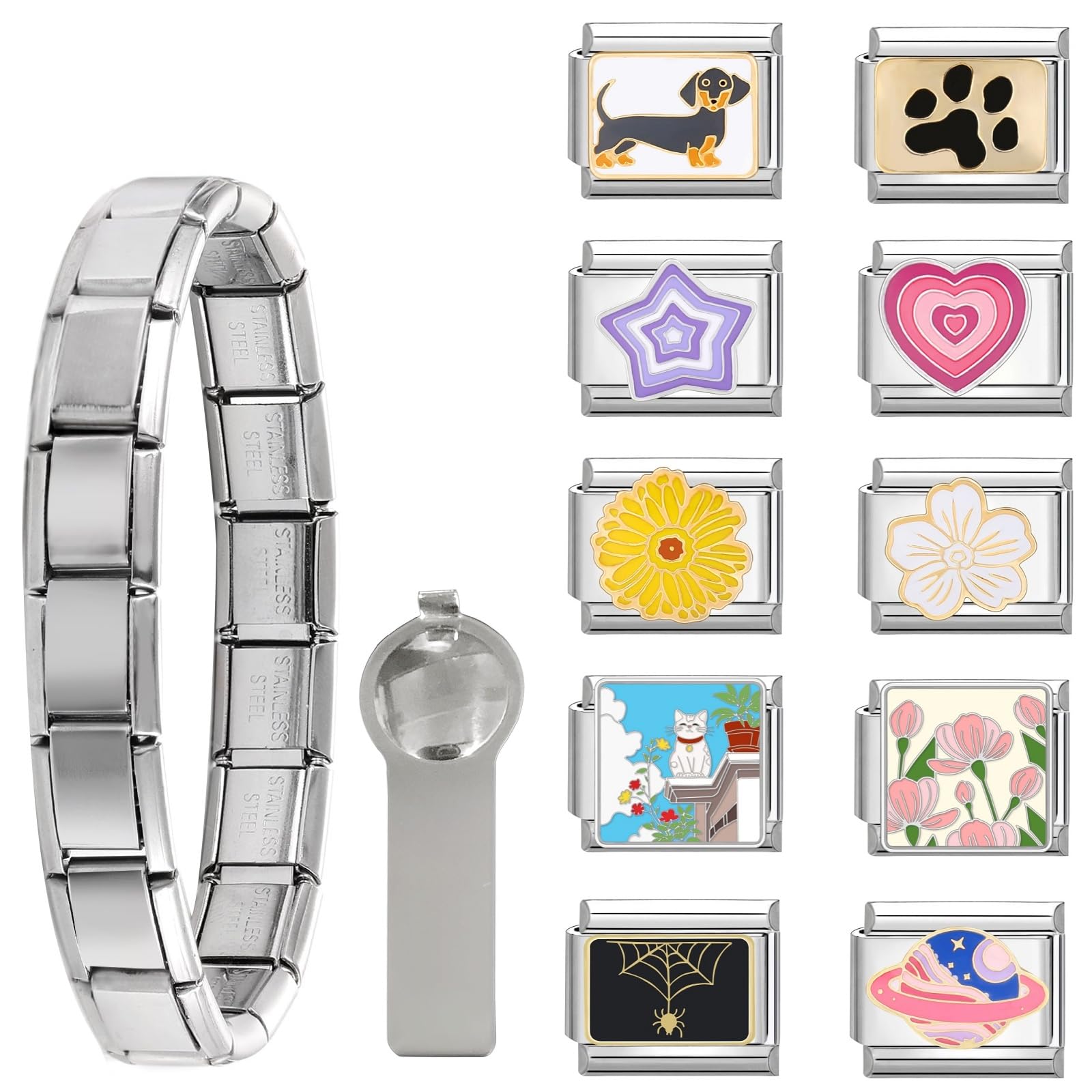 Italian Charm Set for Women, 9mm Gold Italian Charms Link Handmade Bracelet DIY Module Italian Charm Necklaces Anklet Jewelry Gifts