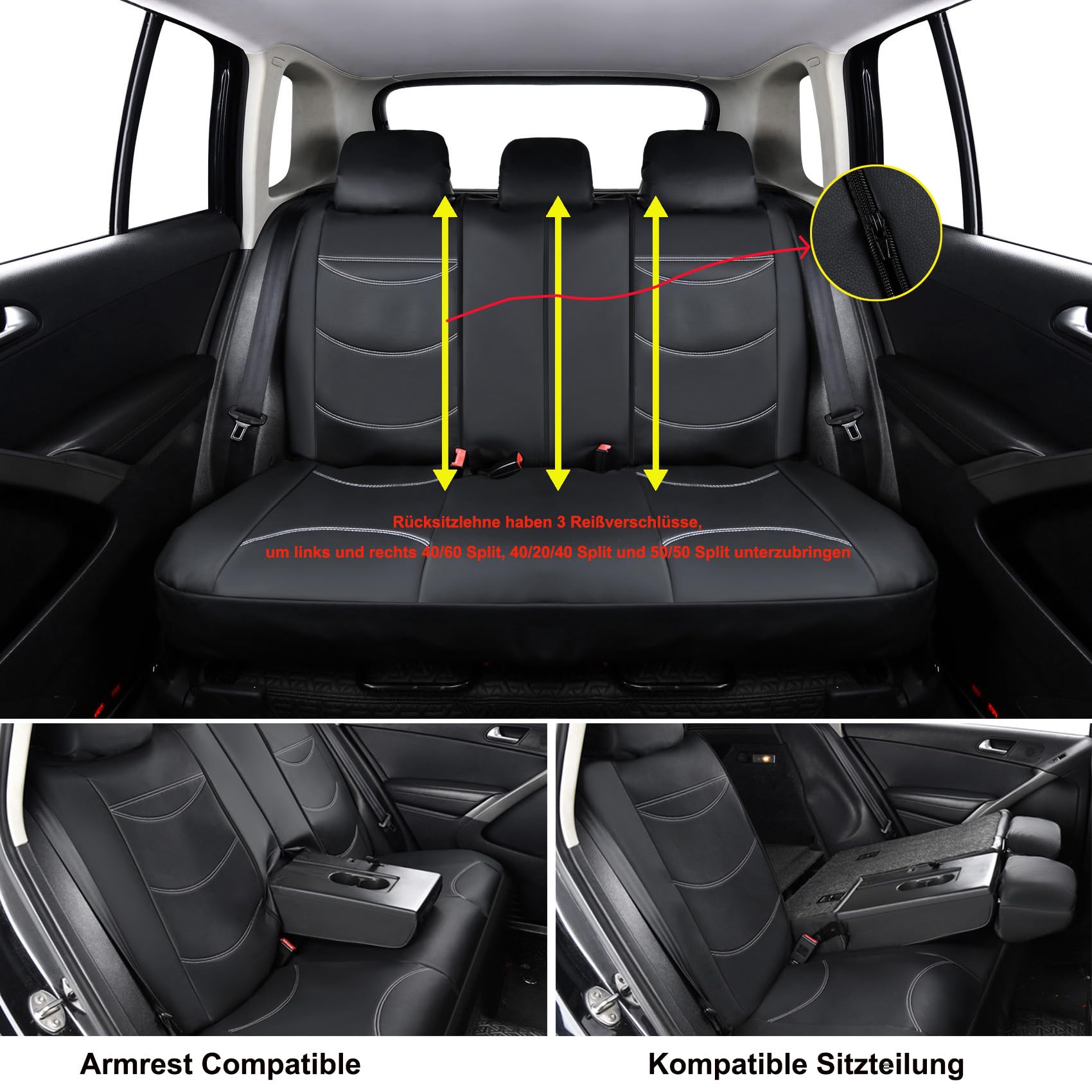 Uniwersalne wodoodporne pokrowce na siedzenia ze skóry Napa, kompletny zestaw, pasuje do Mitsubishi ASX Eclipse Cross L200 Lancer Mirage Outlander Shogun (czarny)
