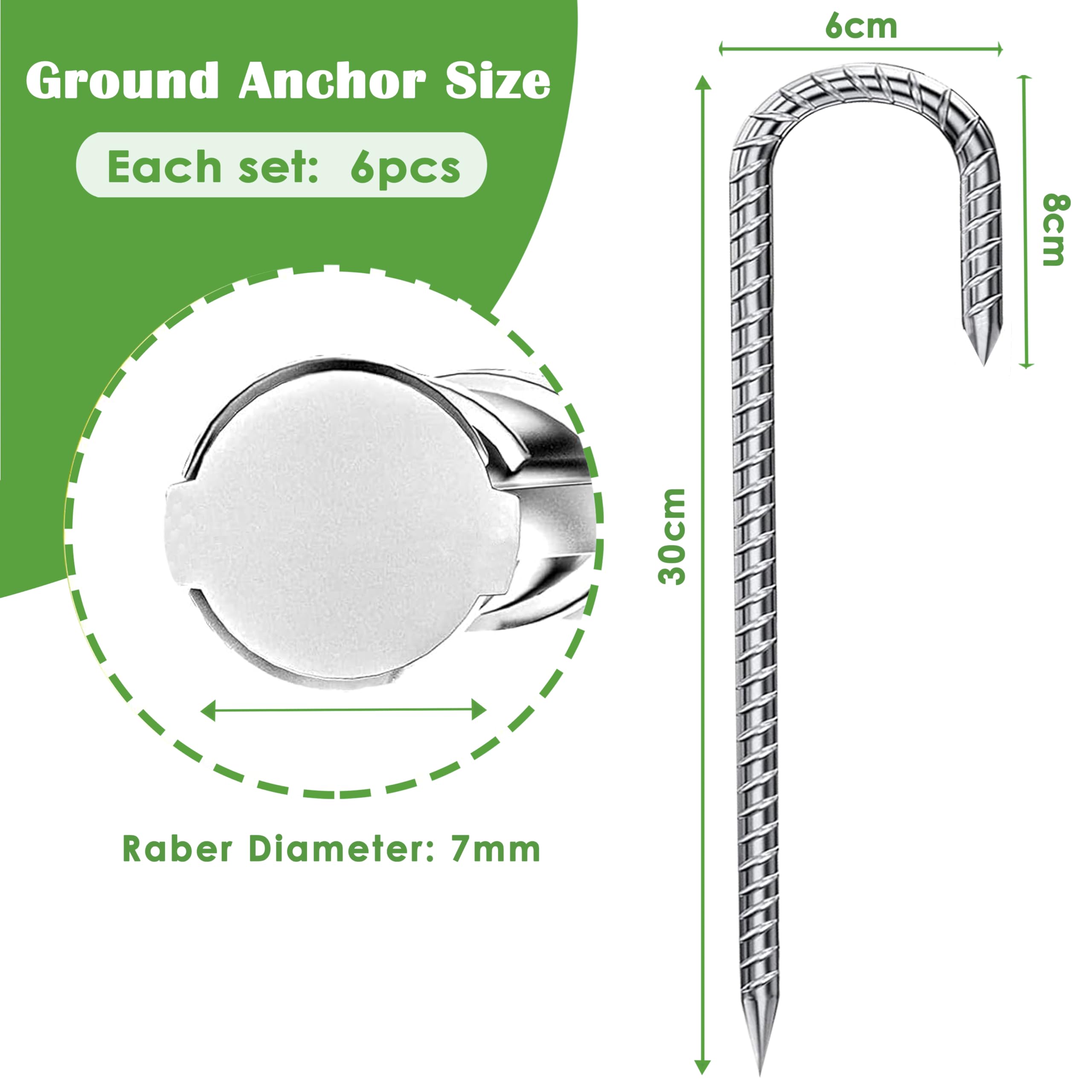 6 Ancoraggi A Terra 30cm Con Gancio A U - Per Trampolini, Tende E Teloni - Foto 6
