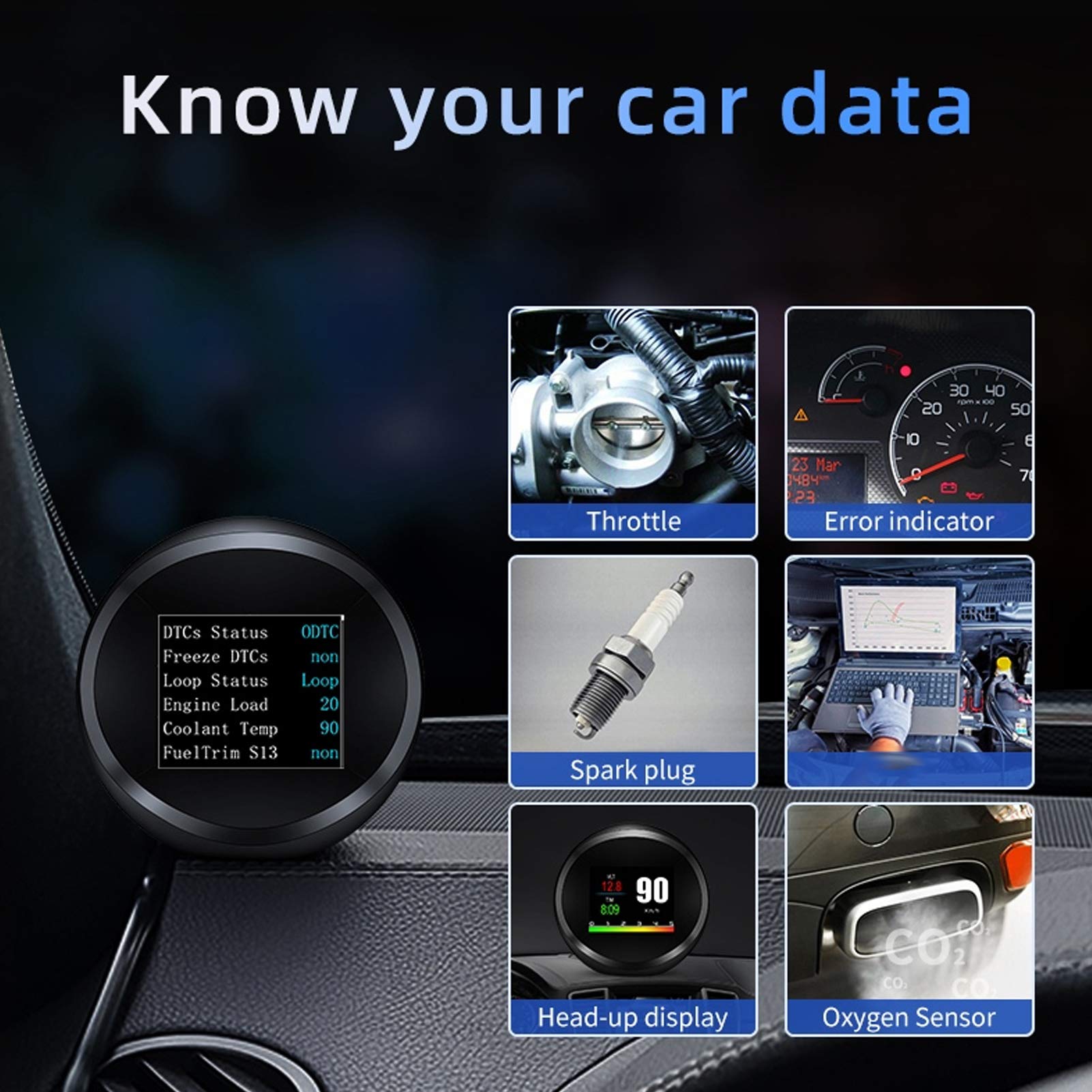 EBTOOLS Pantalla de cabeza alta GPS del coche, pantalla de cabeza alta universal OBD2 modo GPS HUD HD monitor de proyección instrumento de coche